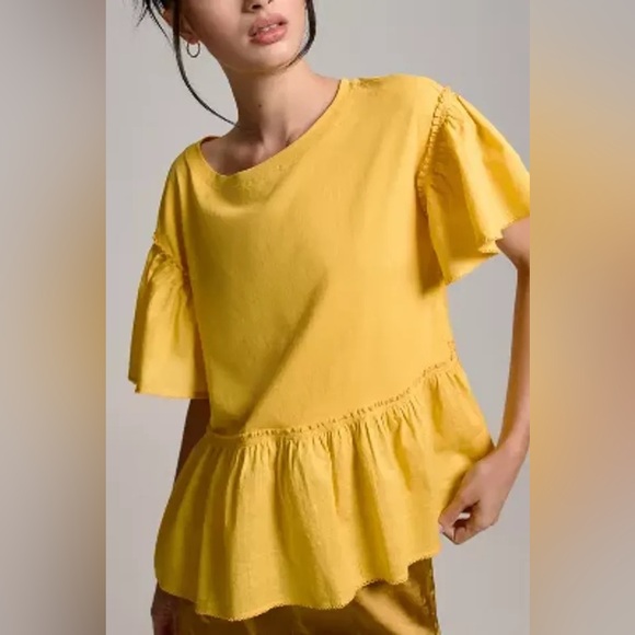 By Anthropologie MEDIUM Mustard Yellow Babydoll Top - Picture 2 of 10
